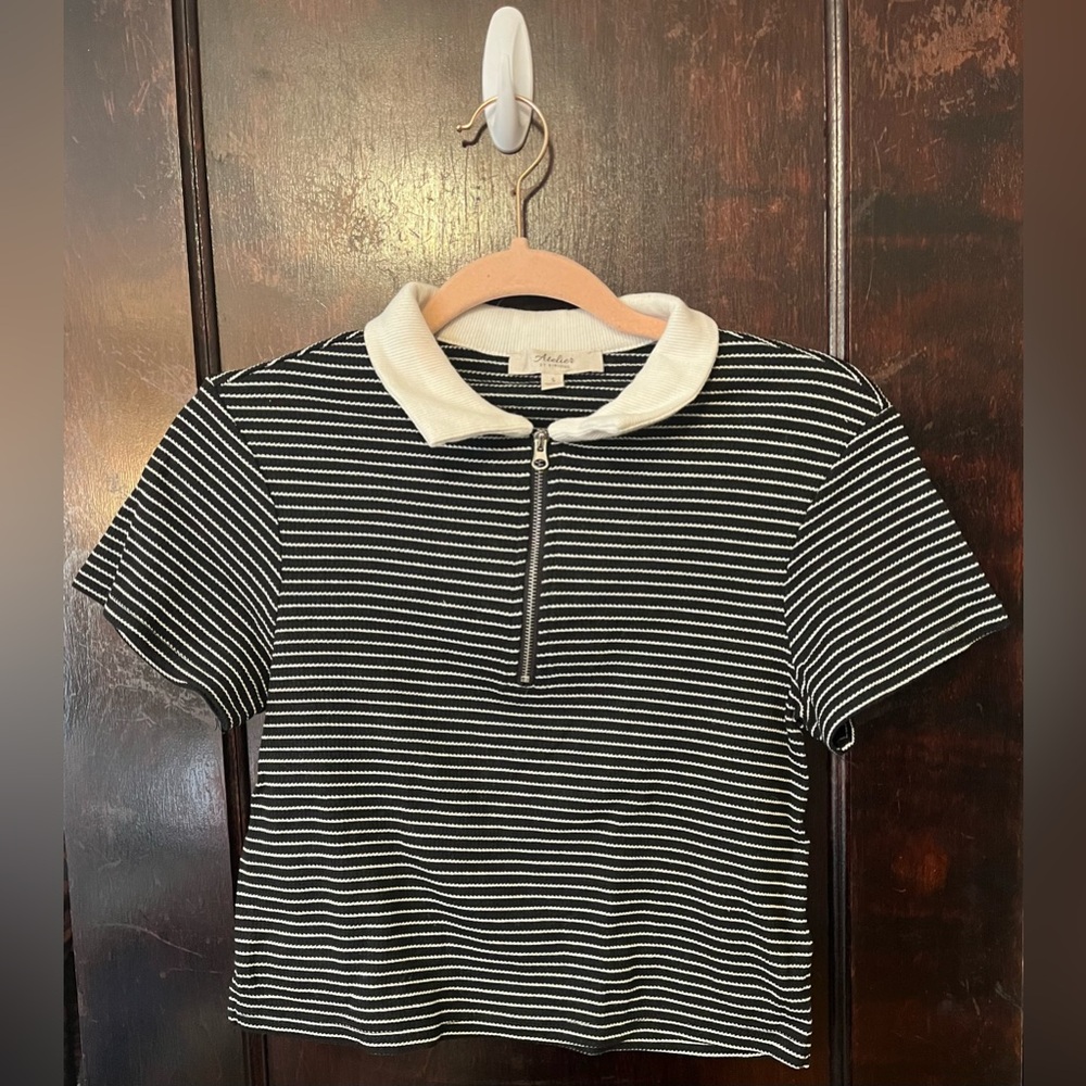 American Atelier Black and White Striped Kids Polo